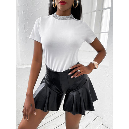 Womens Summer Short Sleeve Solid White Top