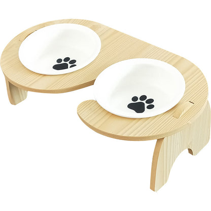 Cats Wooden Stand Stainless Steel Bowls