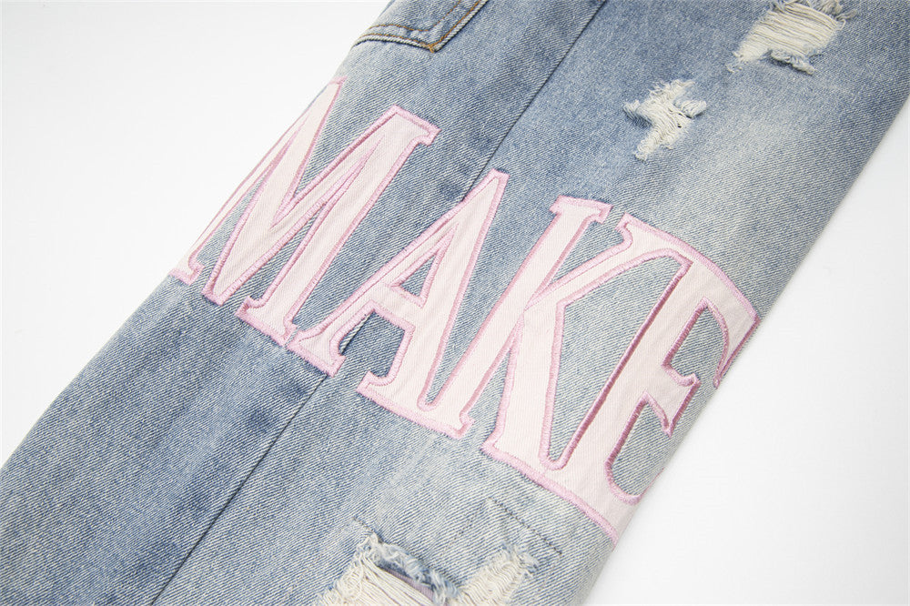 Womens Vintage Ripped Streetwear Denim Trousers