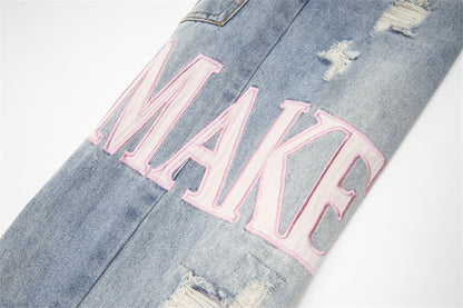 Womens Vintage Ripped Streetwear Denim Trousers