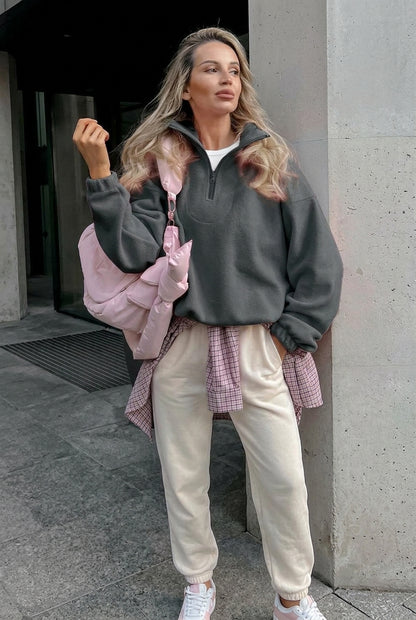 Shop The Look: Soft Pastel Blue Fleece Quarter-Zip Sweatshirt