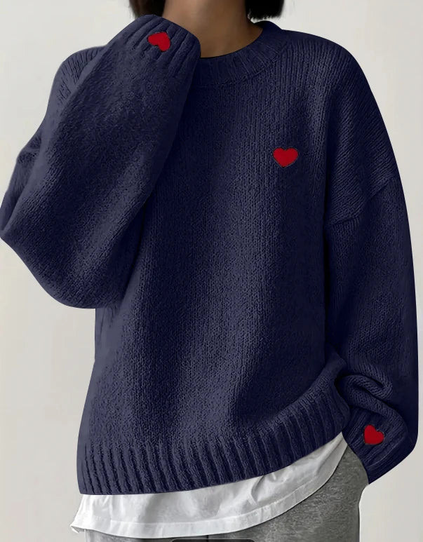 NYC Street Style: White Knit Sweater with Red Hearts