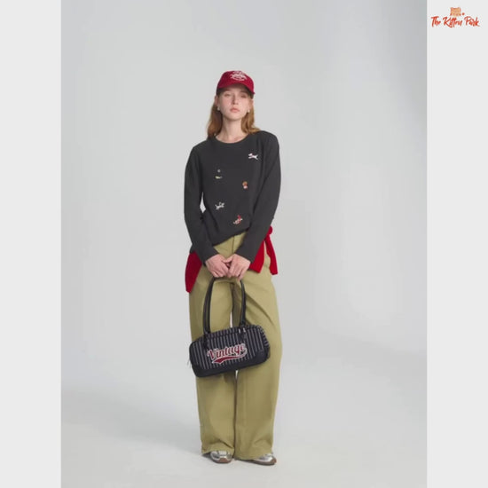 Puppy Embroidered Fleece T-Shirt featuring a cute embroidered puppy design, soft cotton blend material, and loose long-sleeve fit for cozy autumn and winter wear.