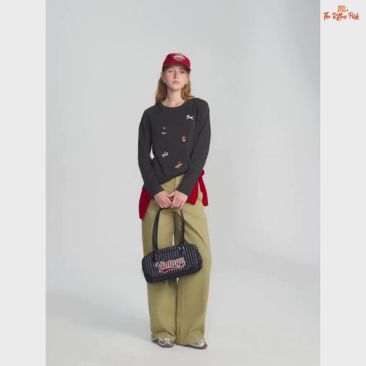 Puppy Embroidered Fleece T-Shirt featuring a cute embroidered puppy design, soft cotton blend material, and loose long-sleeve fit for cozy autumn and winter wear.