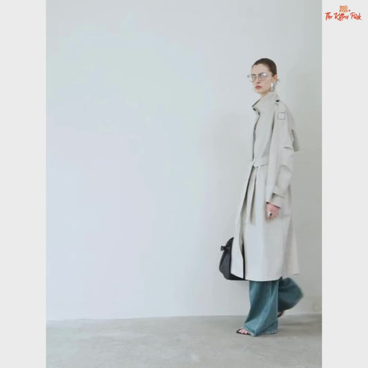 Premium Series Women’s Retro Stand Collar Trench Coat 2026, wide-waisted cotton design with button details, perfect for spring and summer outfits.