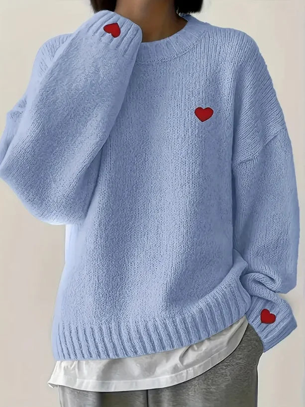 NYC Street Style: White Knit Sweater with Red Hearts
