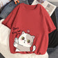 Cotton Japanese Cute Meow Cat Summer T-Shirts For Women
