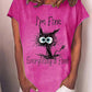 Womens Loose Style Shocked Black Cat Printed T-Shirt