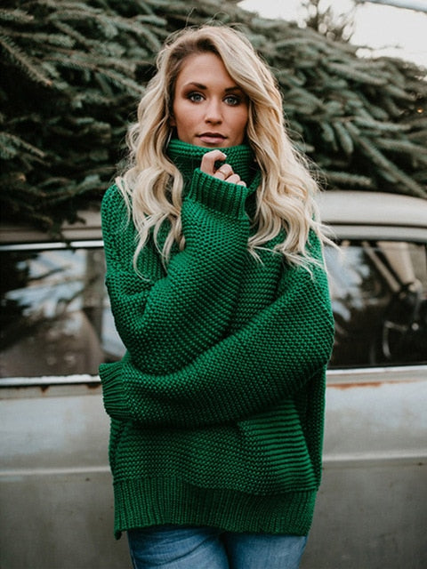 Womens Loose Fit Turtleneck Warm Sweater