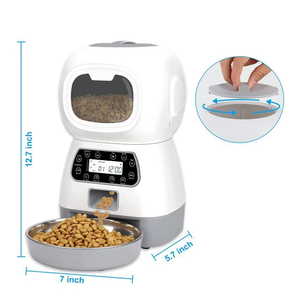 Voice Record LCD Screen Timer Stainless Steel Automatic Pet Feeder