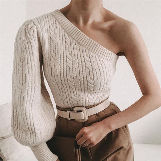 Womens Sexy Off Shoulder Knitted Sweater