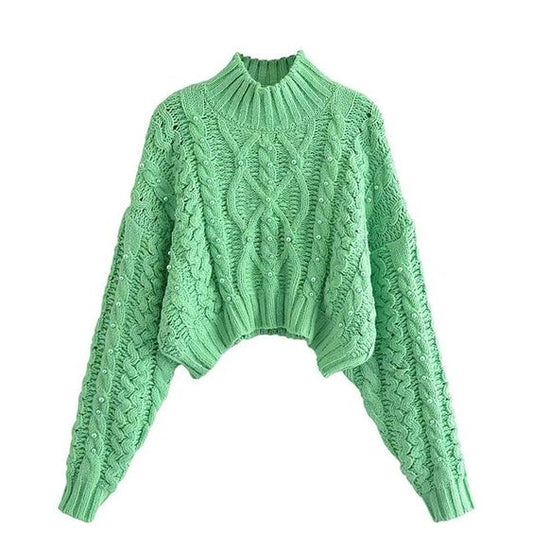 Womens Long Sleeve Knitted Crop Sweater