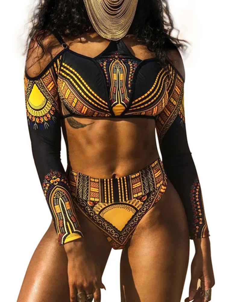 African Style Long Sleeve Bikini Set