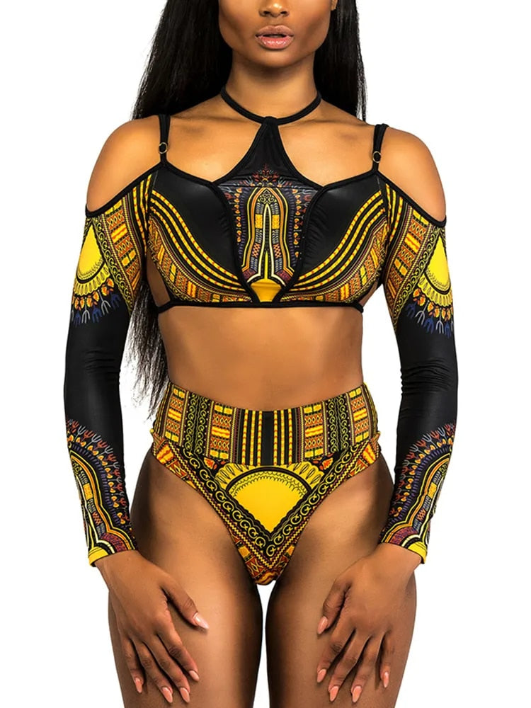 African Style Long Sleeve Bikini Set Thekittenpark