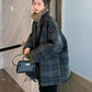 Korean Style Wool Blend Plaid Outwear Coat For Women