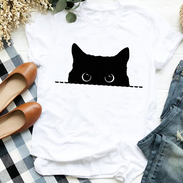 Women's Cute Eye Cat T Shirt