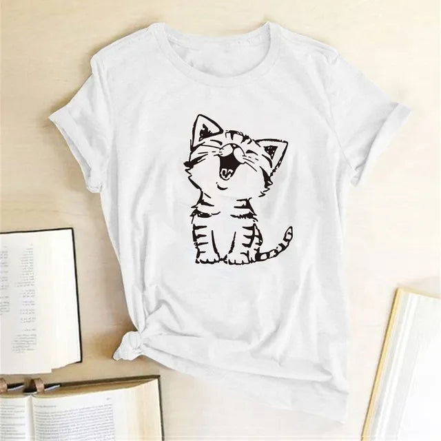 Women's Meowing New Graphic Cat T Shirts