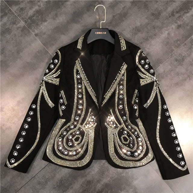 Womens Luxury Beading Buttons Jacket
