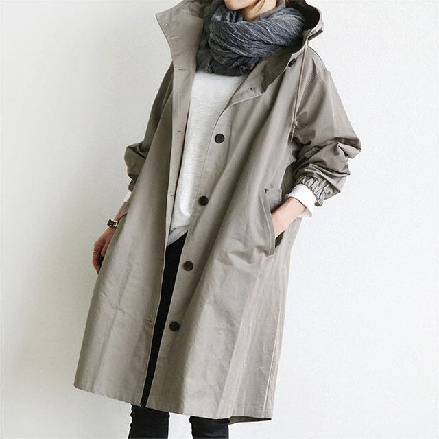 Womens Korean Style Lond Windproof Trench Coat