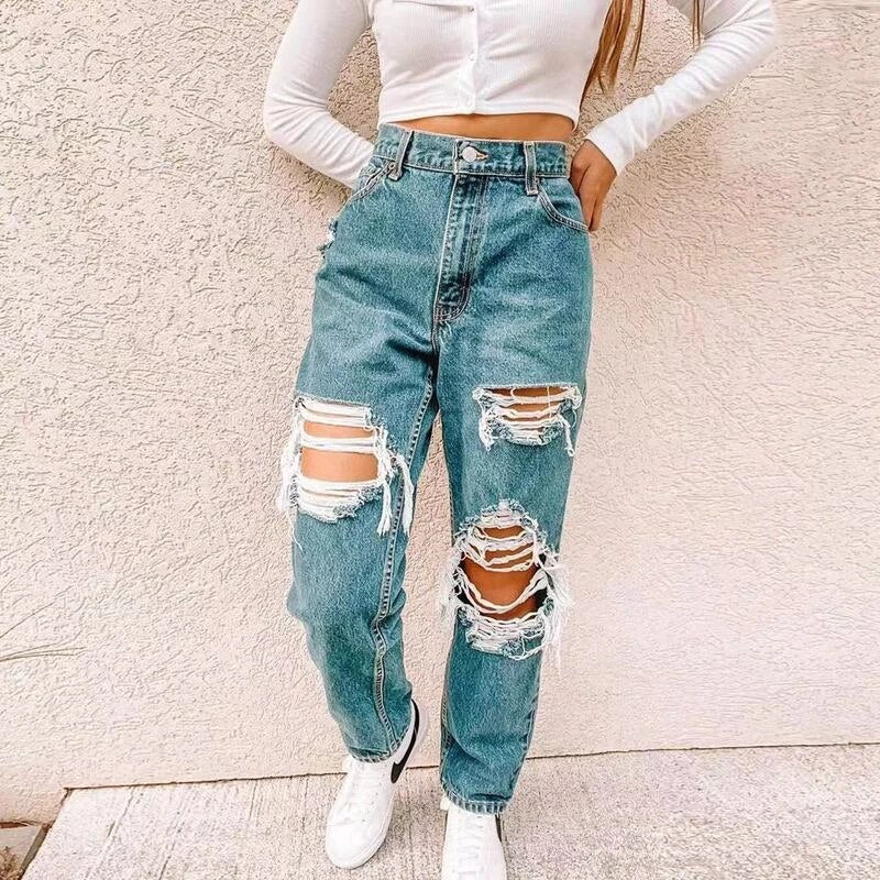 Women's Ripped High Waisted Baggy Jeans – Thekittenpark