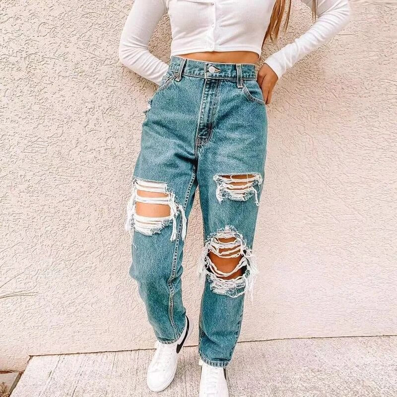 Women's Ripped High Waisted Baggy Jeans