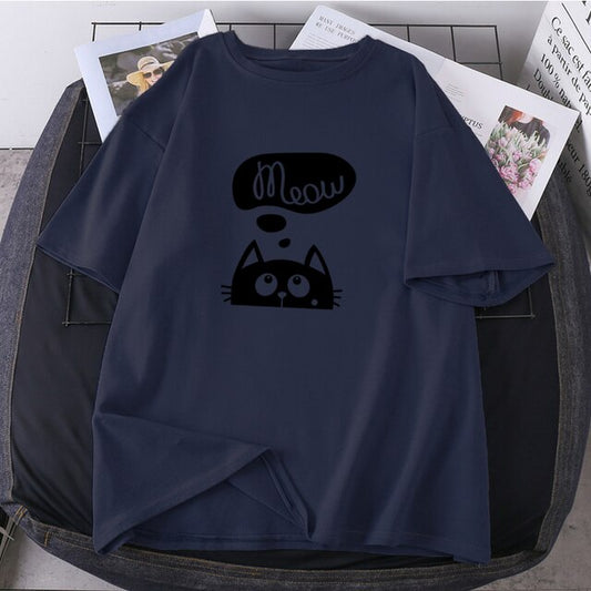 Top Eyes Meow Black Cat Casual Women T-Shirts