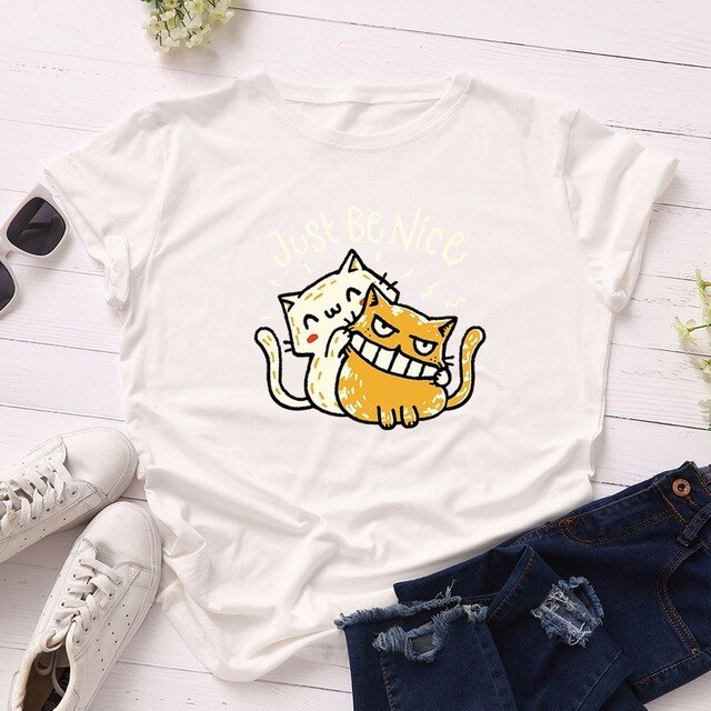 Women's Cartoon Funny Cat T Shirt
