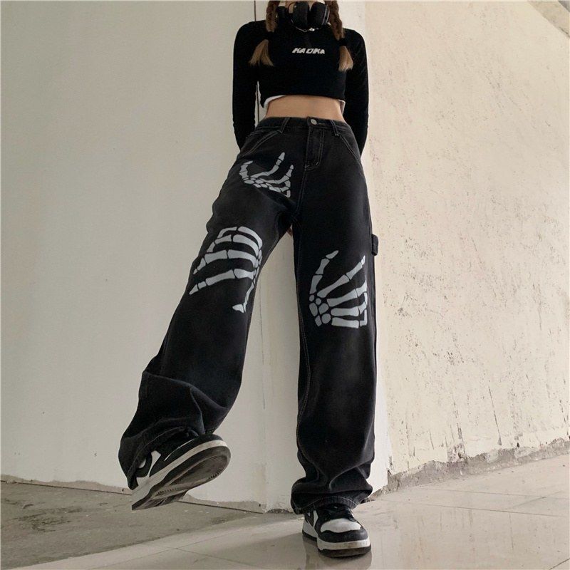 Women's Hip Hop High Street Wide Leg Denim Jeans