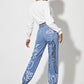 Womens Straight Letter Pattern Drawstring Jeans