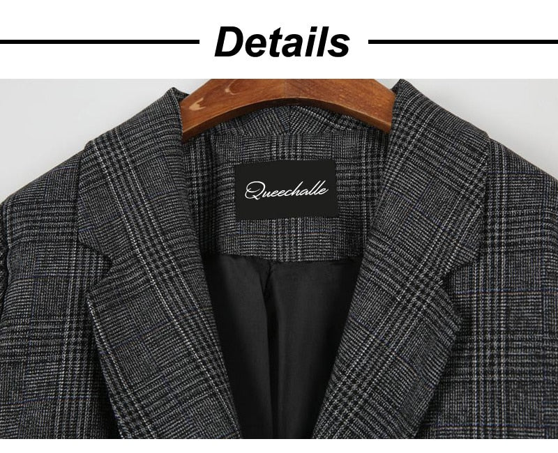 Double Breasted Plaid Blazer Formal Jacket For Women