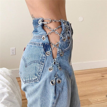 Women's High Waist Chain Streetwear Jeans