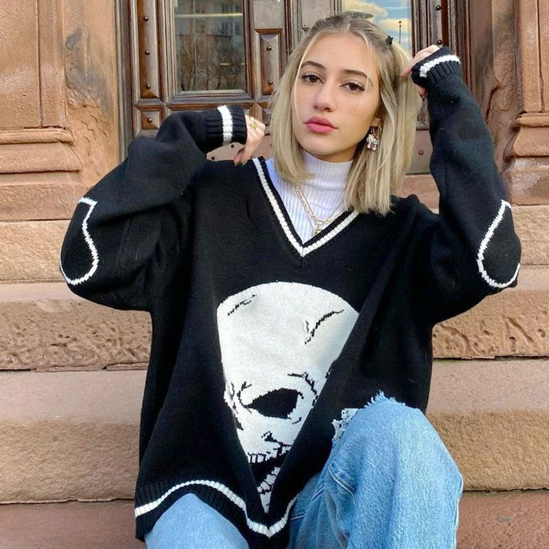 Womens Long Sleeve Skull Printed Sweatshirts
