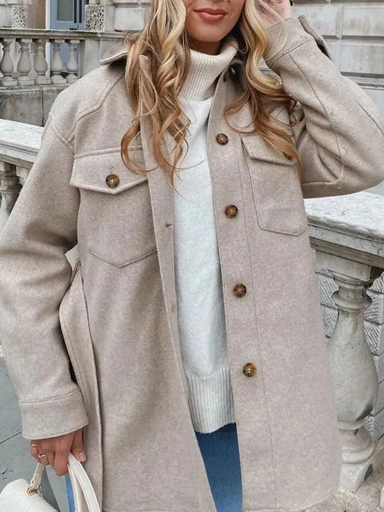 New Woolen Soft Turn Down Collar Winter Coat For Women