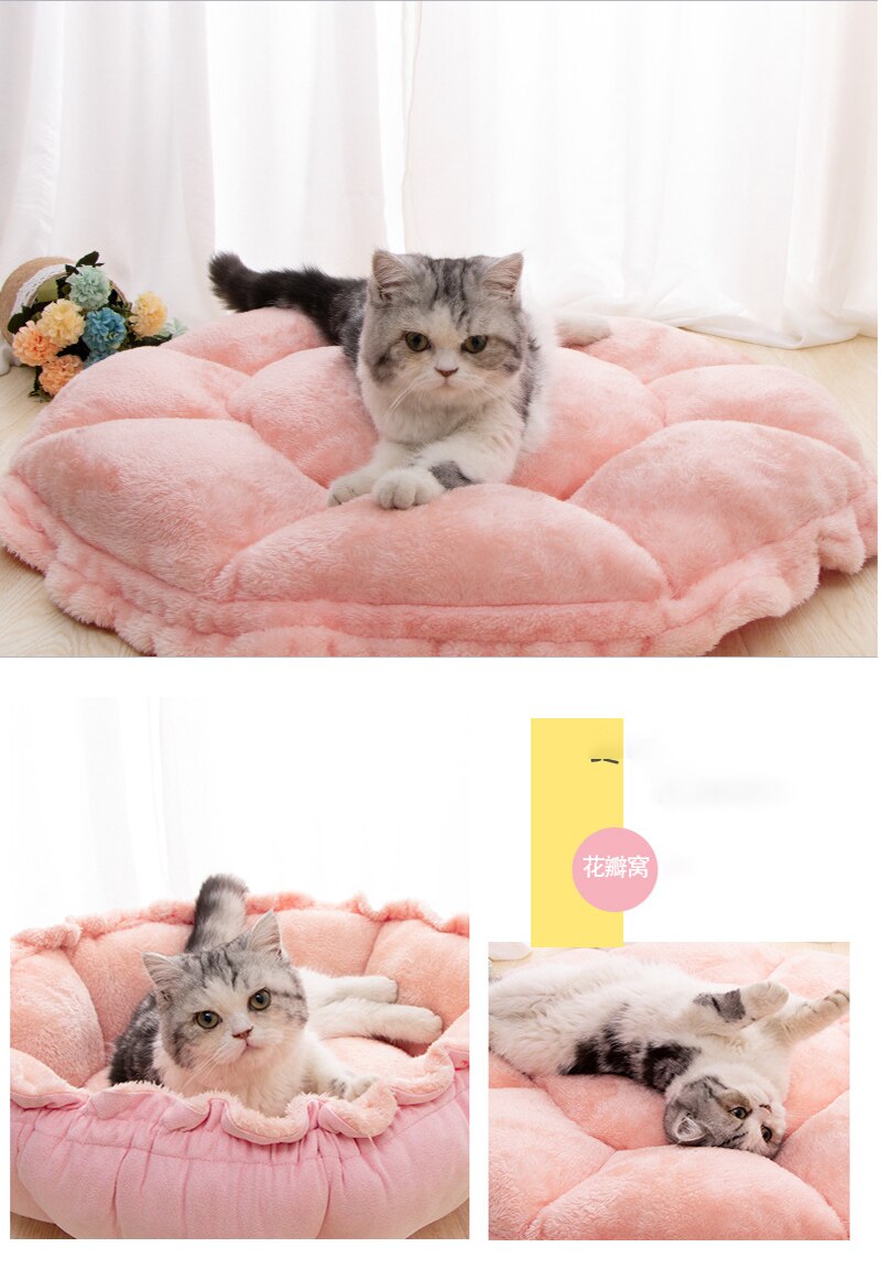 Lovely Warmy Flower Design Pink Soft Cat Beds