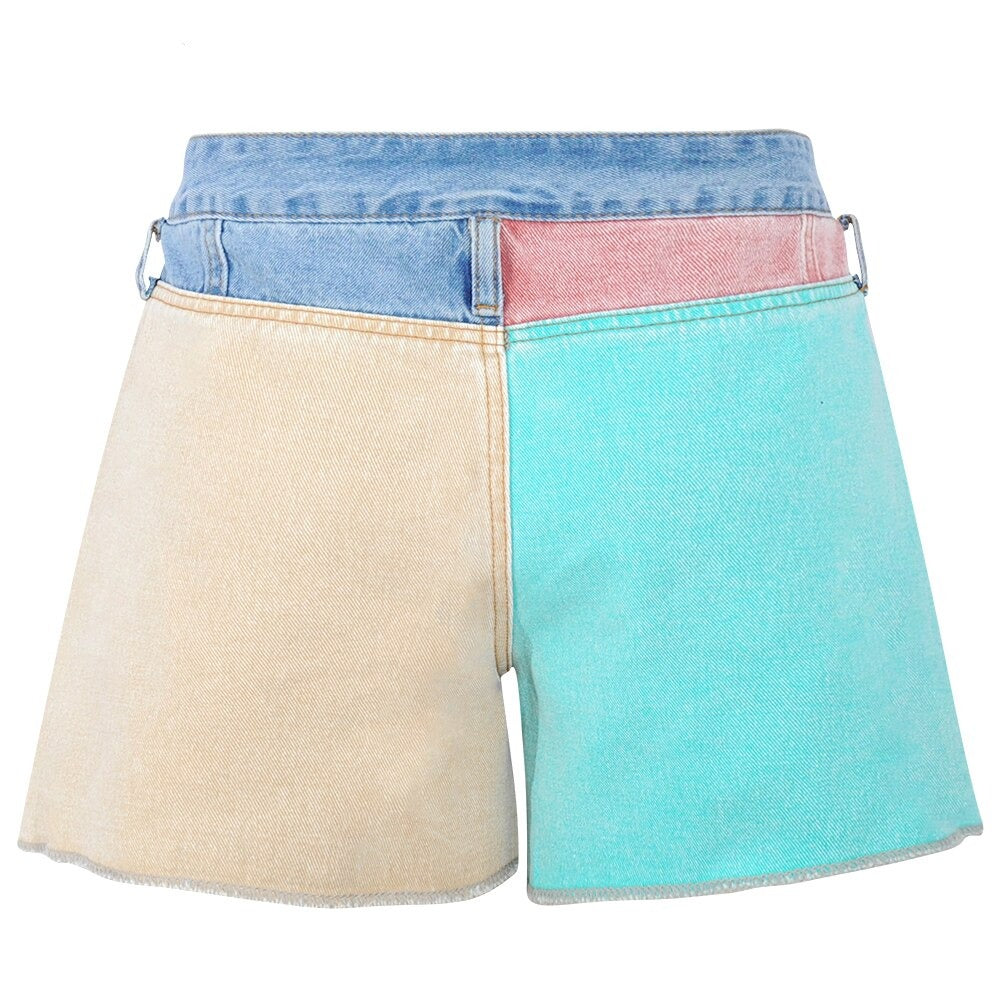 Women's Vintage Color Mix Denim Shorts