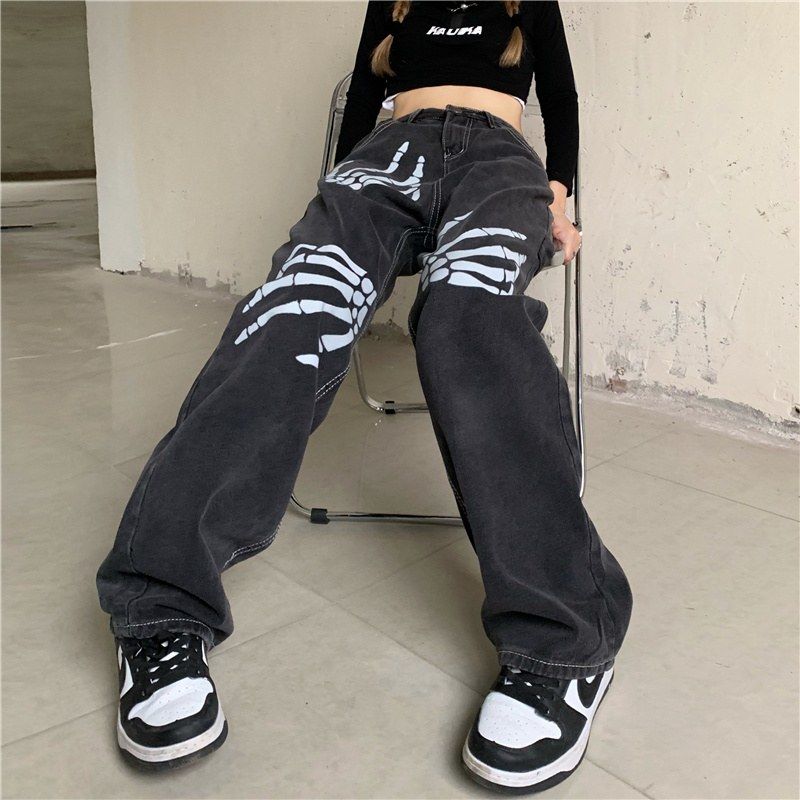 Women's Hip Hop High Street Wide Leg Denim Jeans