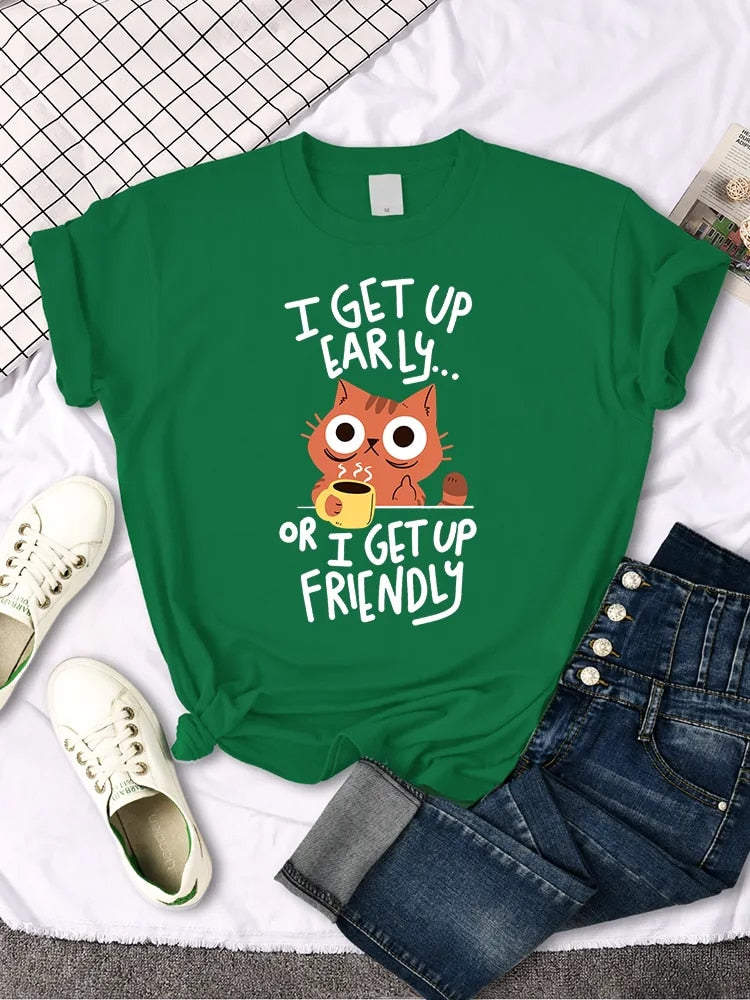 I Get Up Early Lazy Cute Cat Breathable Women T Shirts