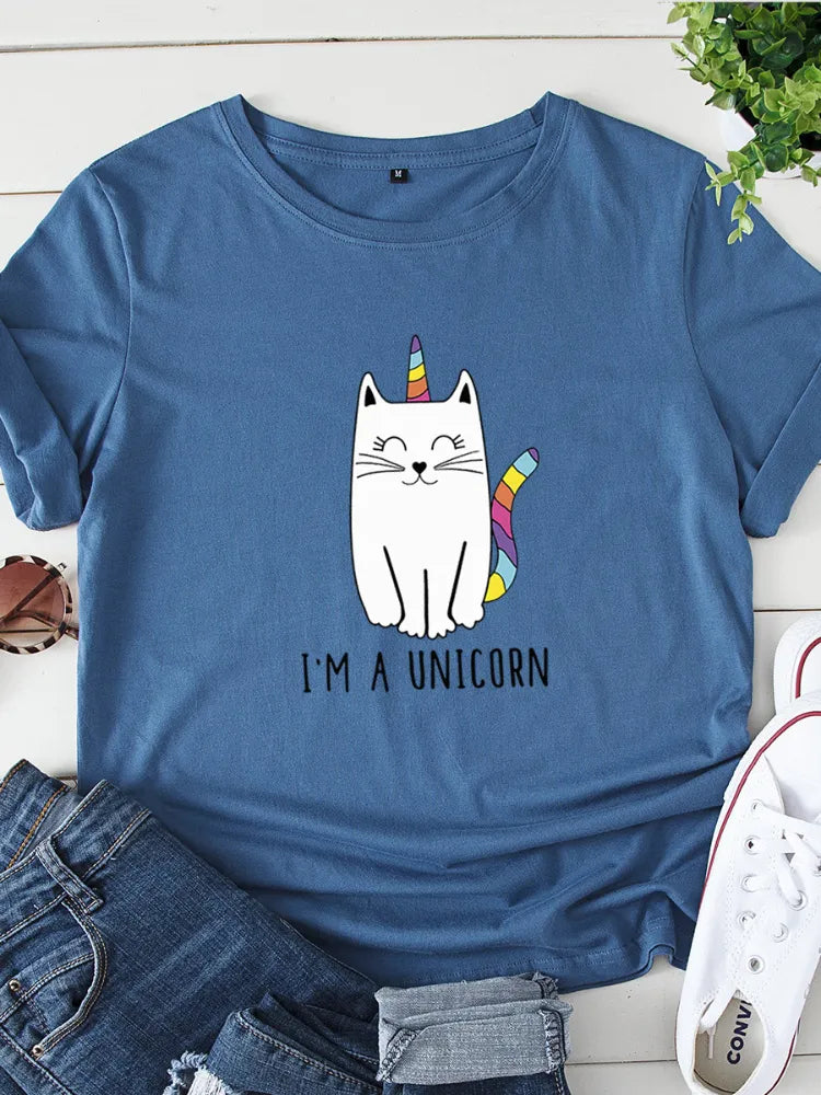 Women's I Am A Unicorn Printed Cat T Shirts