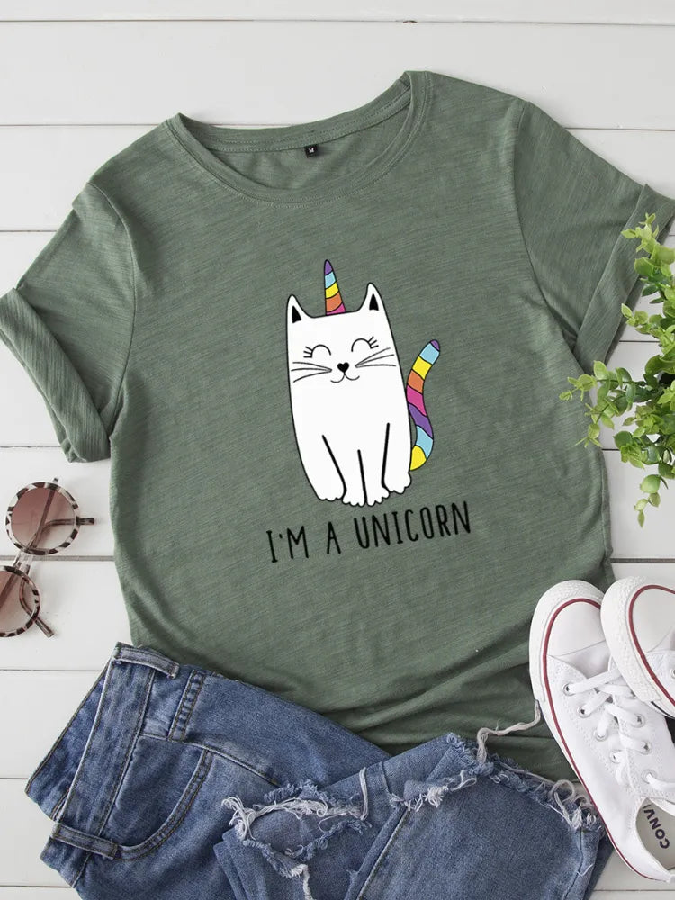 Women's I Am A Unicorn Printed Cat T Shirts