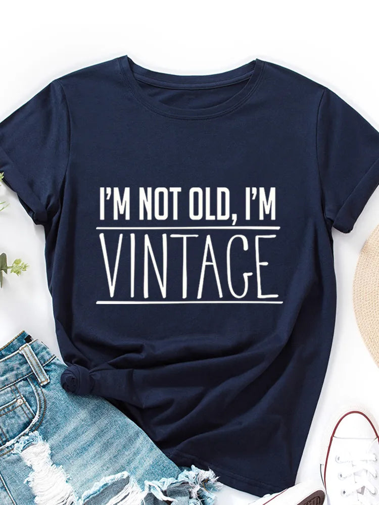 Women's Vintage Black Letter Print T Shirts