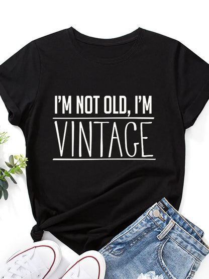 Women's Vintage Black Letter Print T Shirts