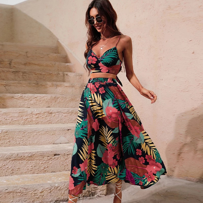 Flower Power Two Piece Floral Skirt Set