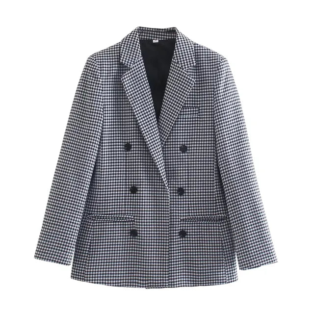 Womens Office Style Plaid Blazer Jackets