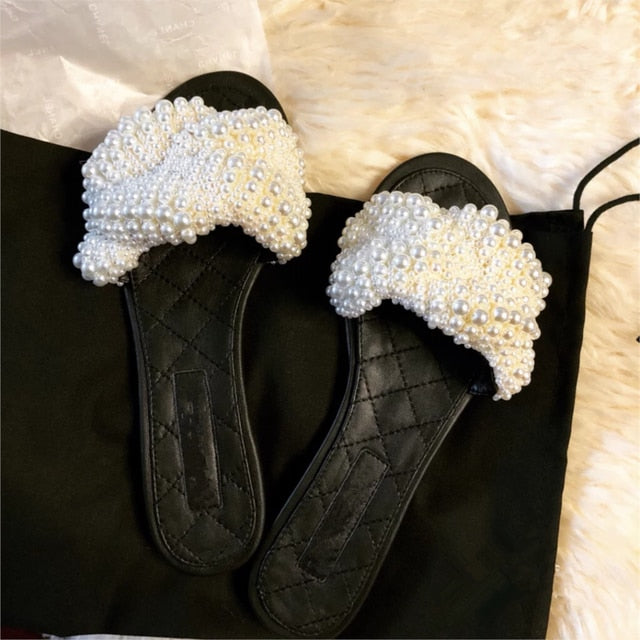 New Korean Spiral Pearl Decoration Open Toe Women Slippers