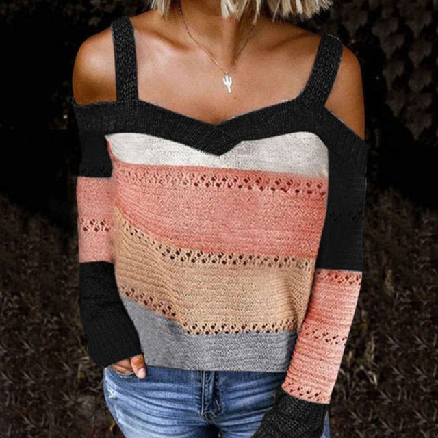 Womens Strappy Thick Knitted Sweaters