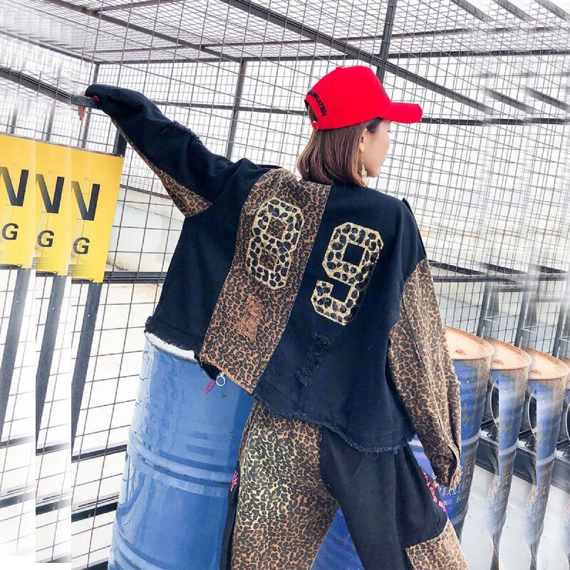 Womens Personalized Leopard Design Denim Jacket