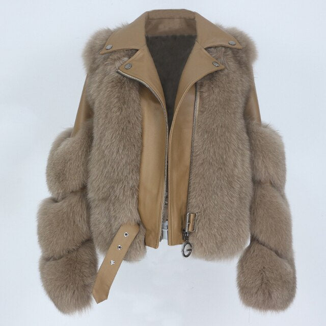 Womens Genuine Leather Furry Natural Touch Coats