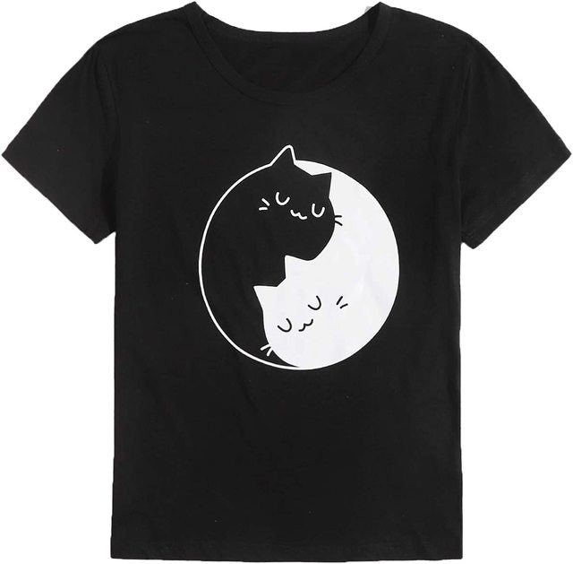 Women's Cat Yin Yang Summer T Shirts