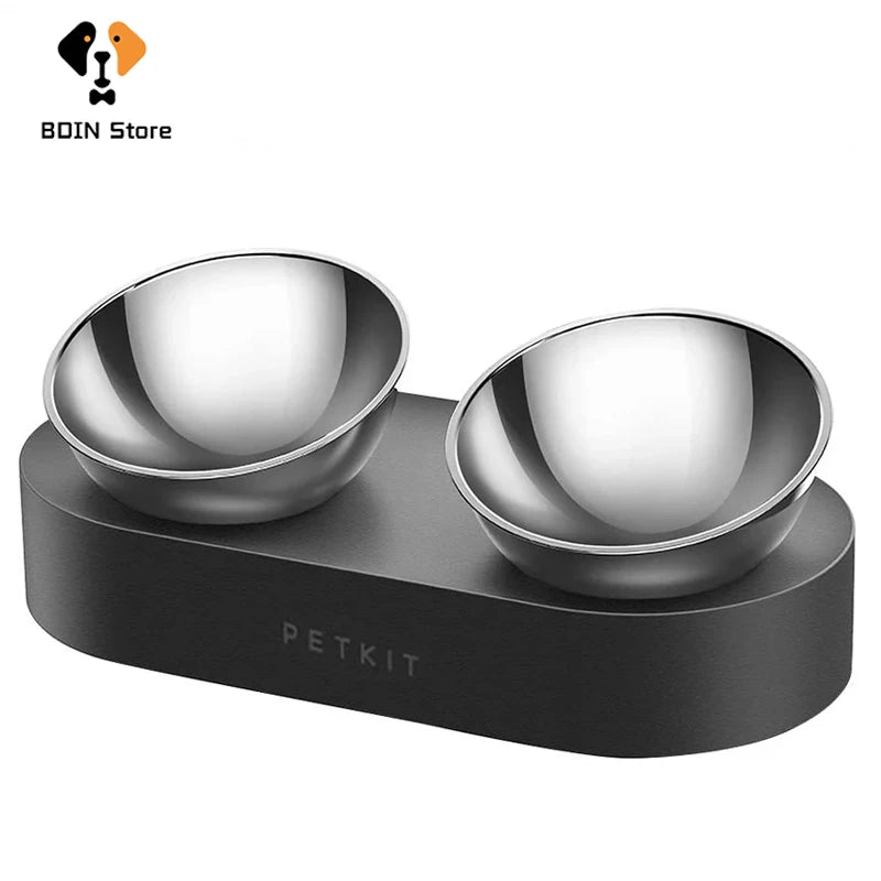 Single Double Set Adjustable Anti-Slip Stainless Steel Bowls For Cats Kittens