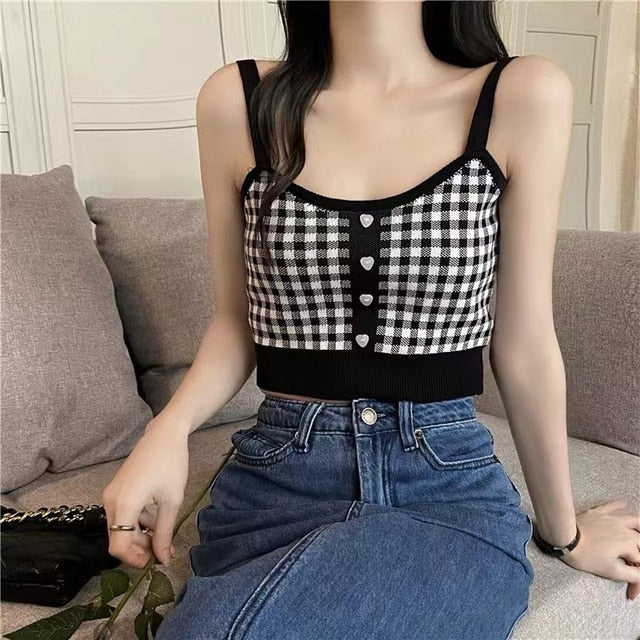 Women's Plaid Knitted Tops